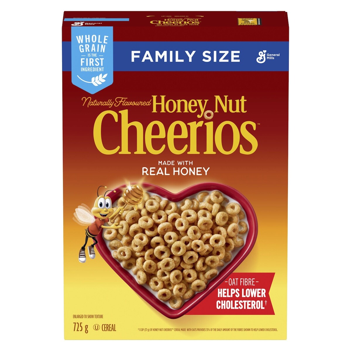 General Mills Honey Nut Cheerios Breakfast Cereal, Family Size, Whole Grains, 725 g