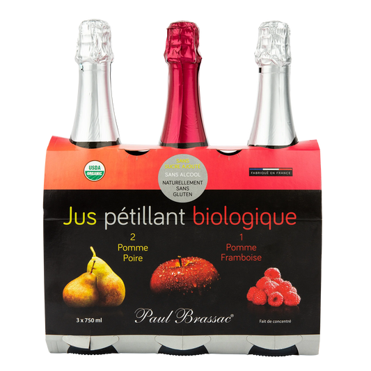 Paul Brassac Organic Sparkling Juice, 3 × 750 mL