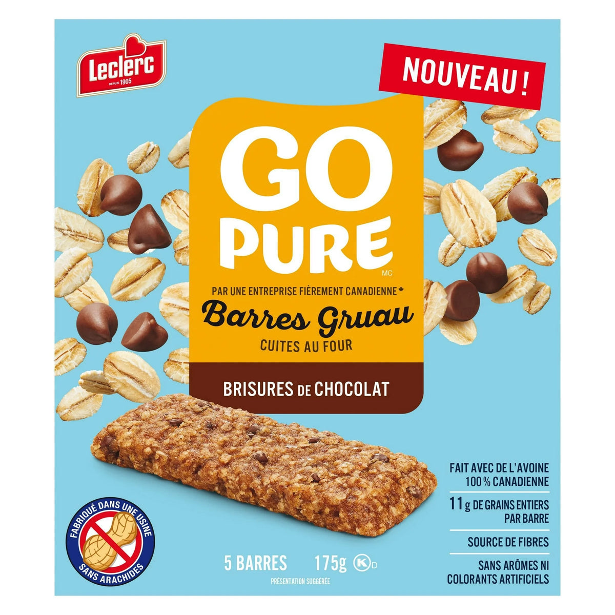 Go Pure Oat Soft Baked Chocolate Chip Bars, 5 Bars, 175 g