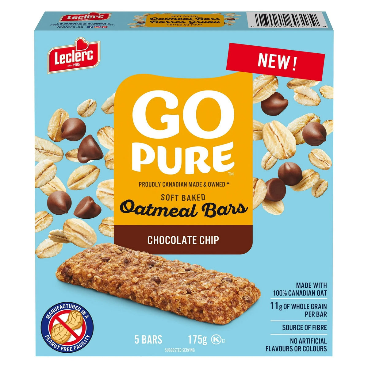 Go Pure Oat Soft Baked Chocolate Chip Bars, 5 Bars, 175 g