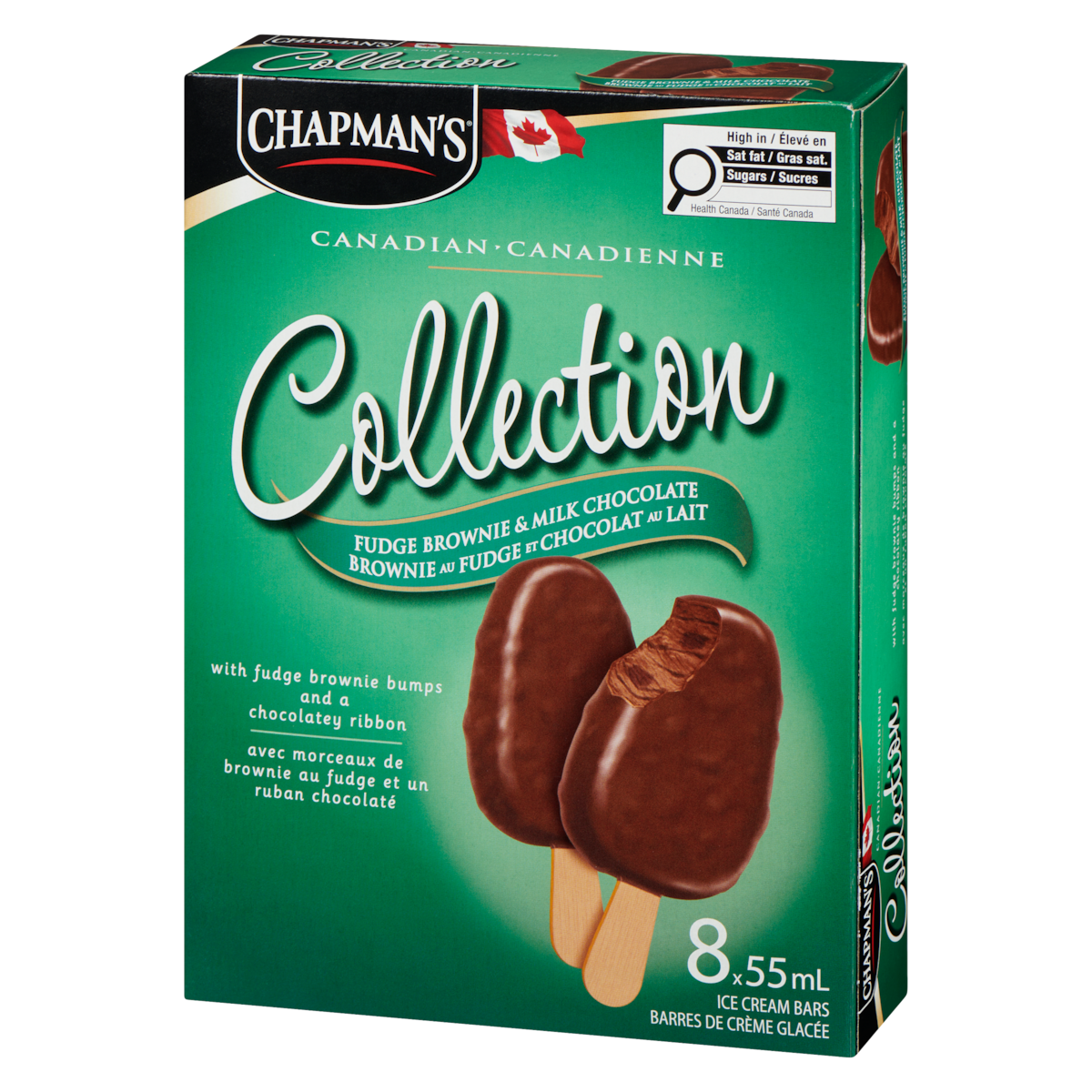 Chapman's Canadian Collection Fudge Brownie & Milk Chocolate Ice Cream Bar, 8 × 55 mL
