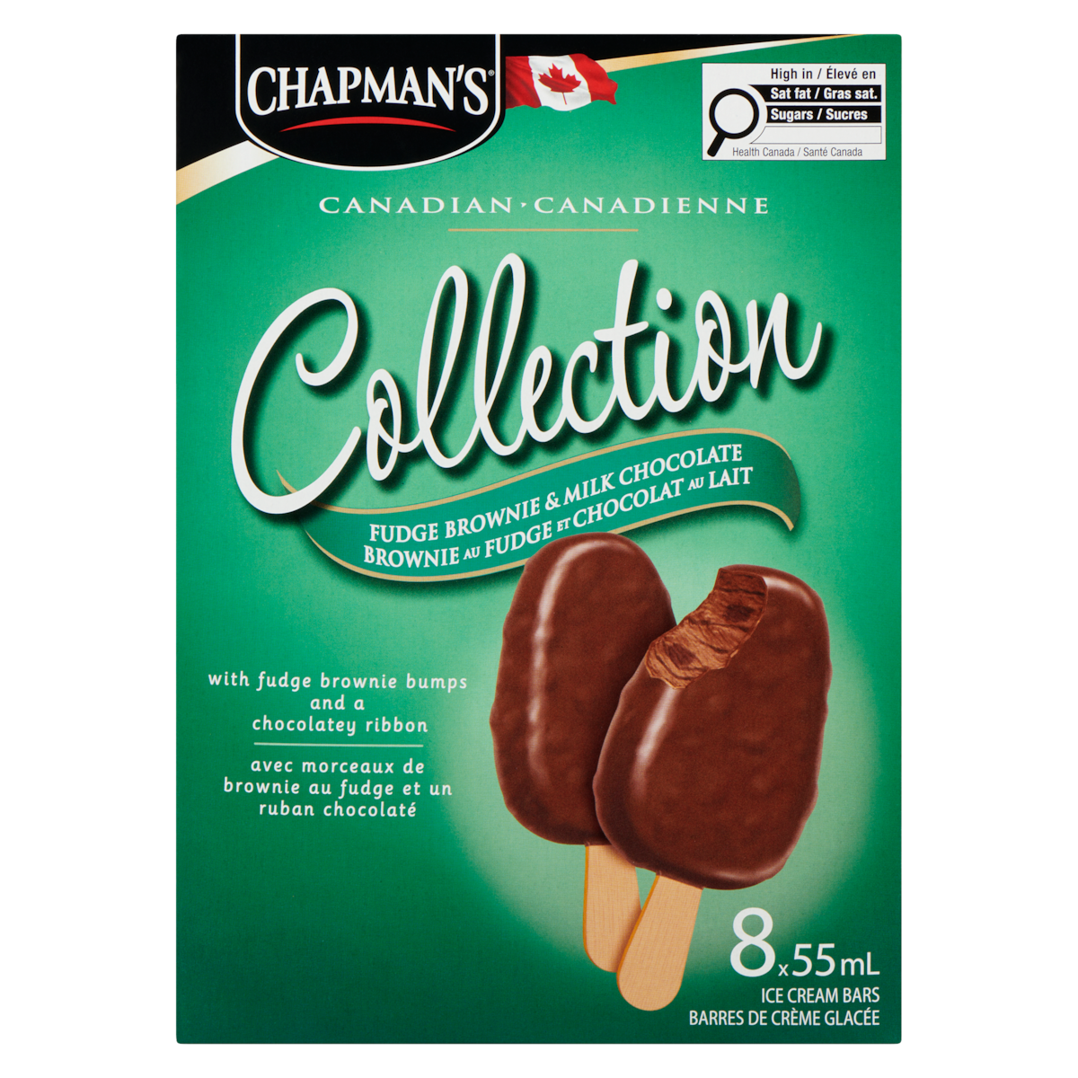 Chapman's Canadian Collection Fudge Brownie & Milk Chocolate Ice Cream Bar, 8 × 55 mL