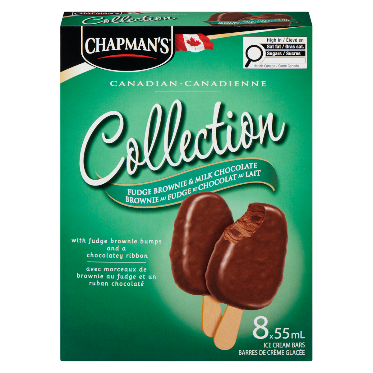 Chapman's Canadian Collection Fudge Brownie & Milk Chocolate Ice Cream Bar, 8 × 55 mL