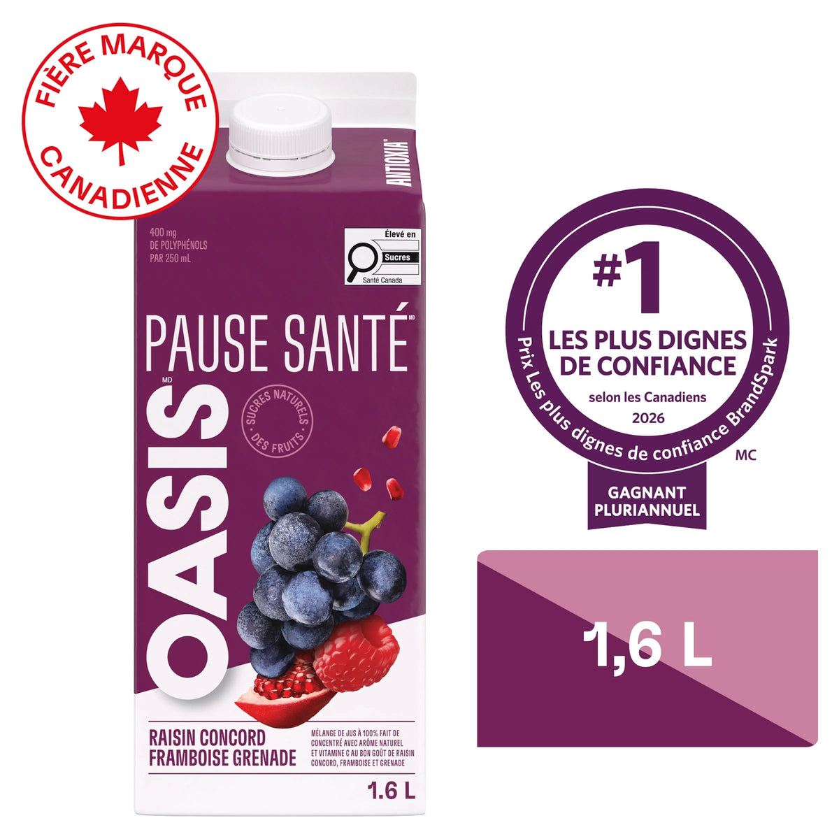 Oasis Health Break Concord Grape Raspberry Pomegranate Juice, 1.6 L