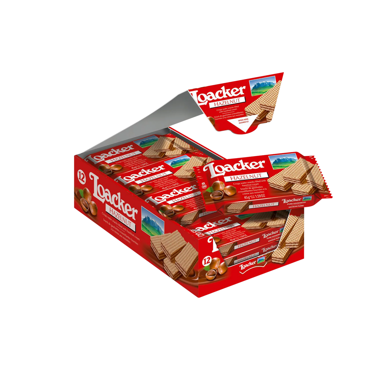 Loacker Hazelnut Wafers, 12 × 45 g
