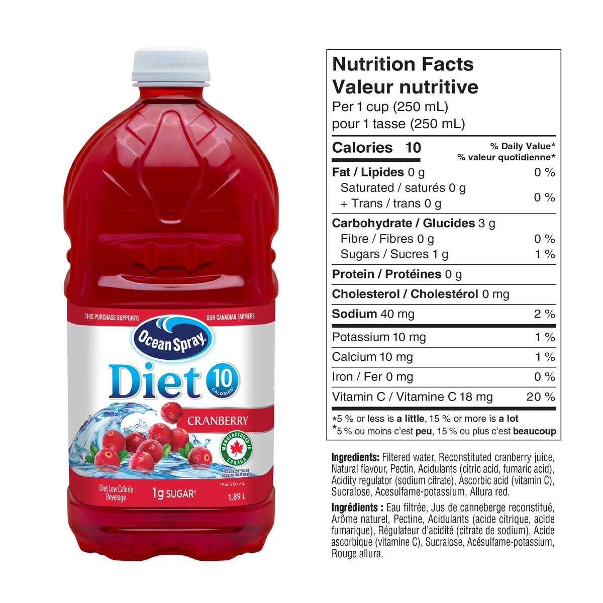 Ocean Spray Diet Cranberry Low Calorie Beverage, 1.89 L