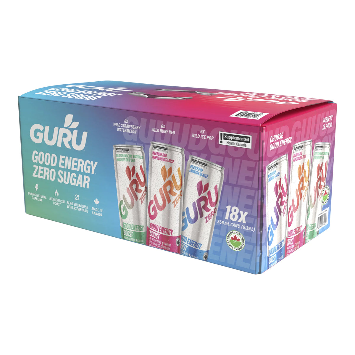 Guru Zero Sugar Variety Pack, 18 × 355 mL