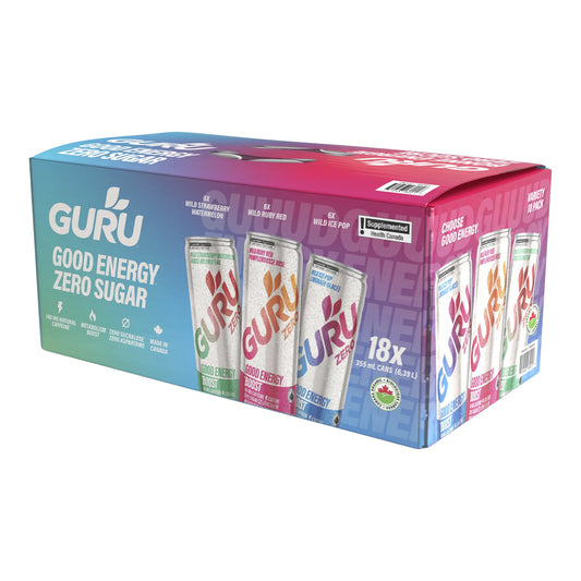 Guru Zero Sugar Variety Pack, 18 × 355 mL
