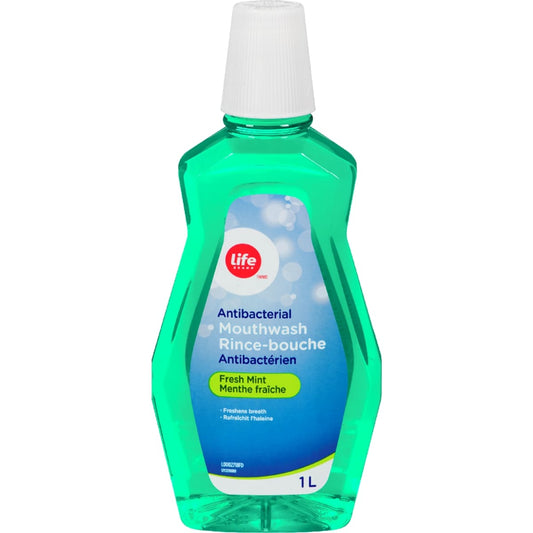 Life Brand Antibacterial Mouthwash, Fresh Mint, 1000 mL