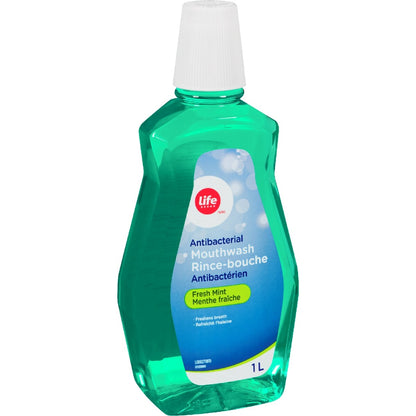 Life Brand Antibacterial Mouthwash, Fresh Mint, 1000 mL