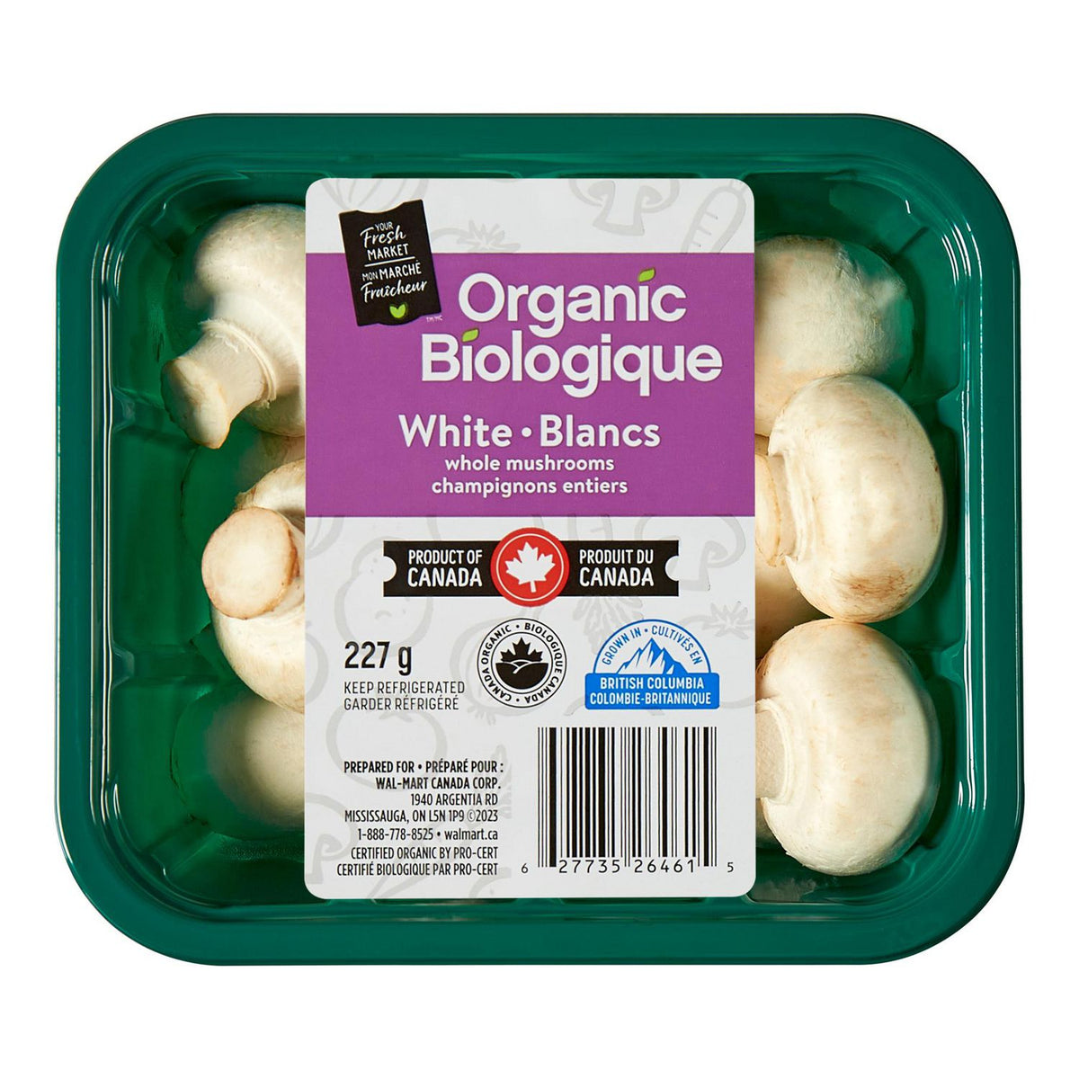Your Fresh Market Organic White Whole Mushrooms, 227 g