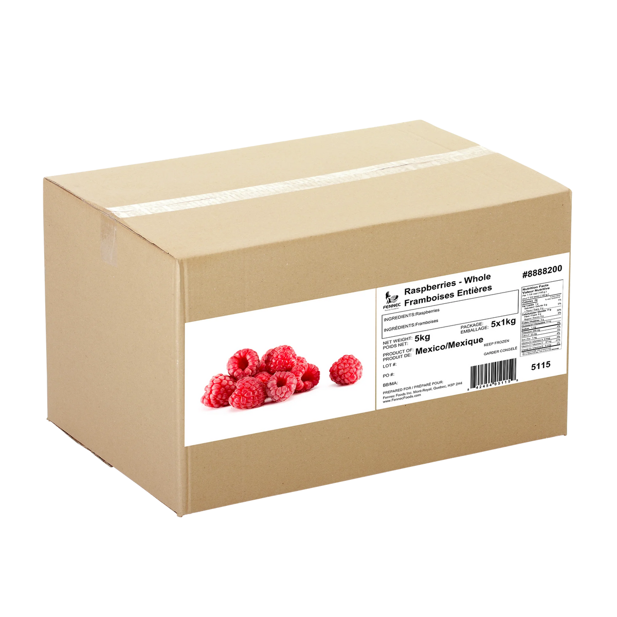 Fennec Frozen Whole Raspberries, 5 × 1 kg