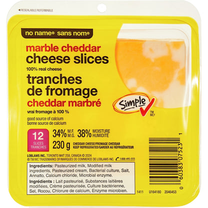 No Name Marble Cheddar Cheese Slices, 230 g