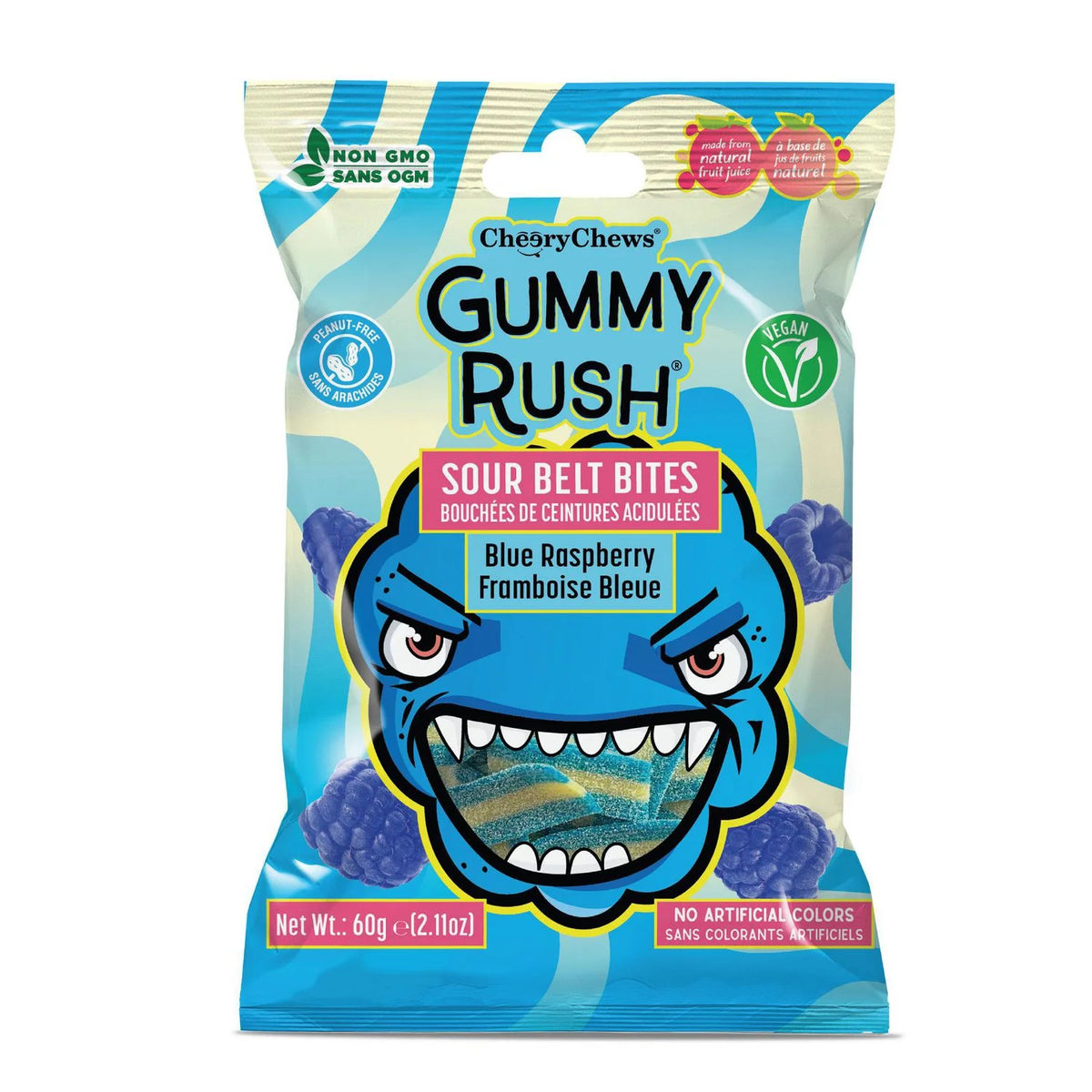 Gummy Rush Sour Belt Bites Blue Raspberry, 60 g