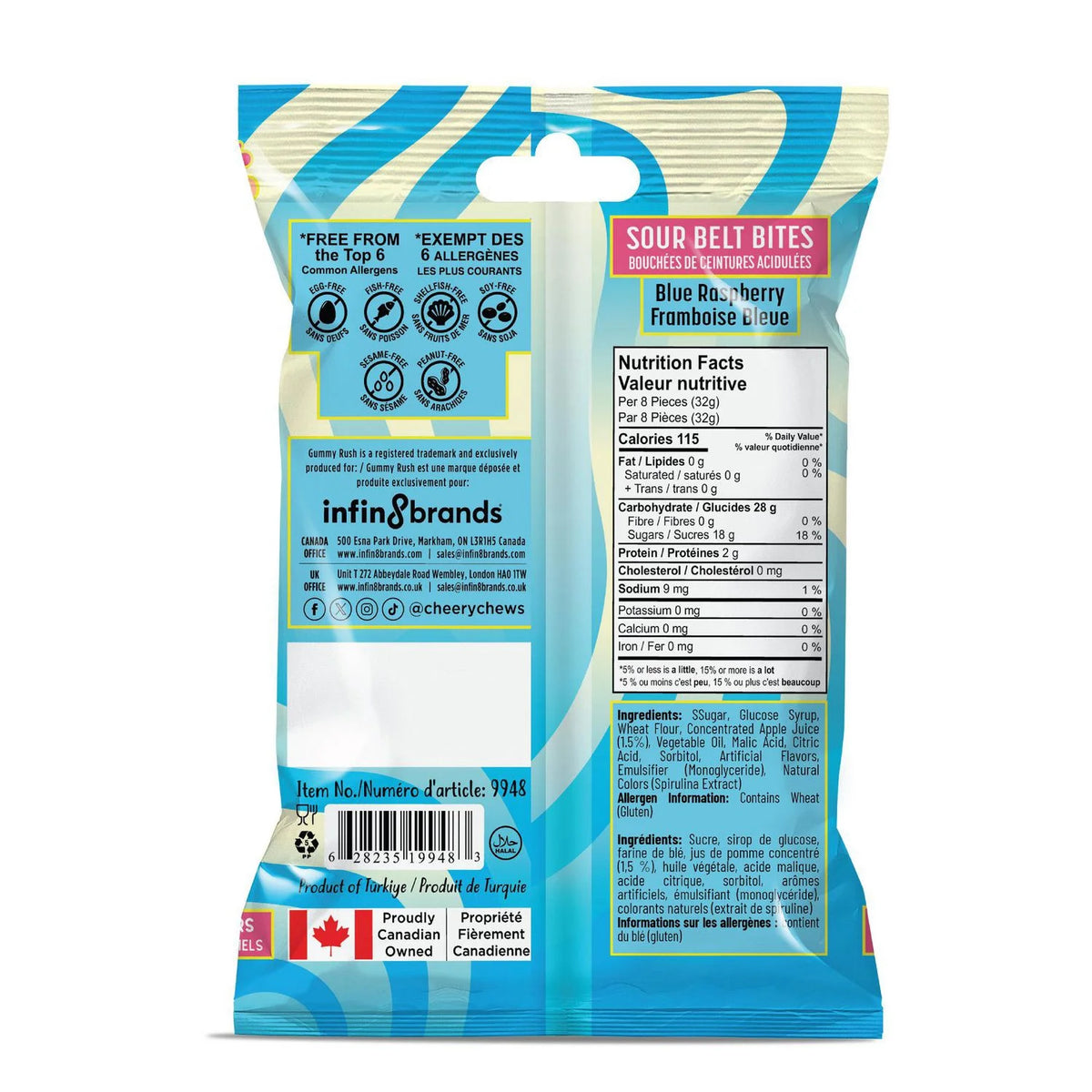 Gummy Rush Sour Belt Bites Blue Raspberry, 60 g