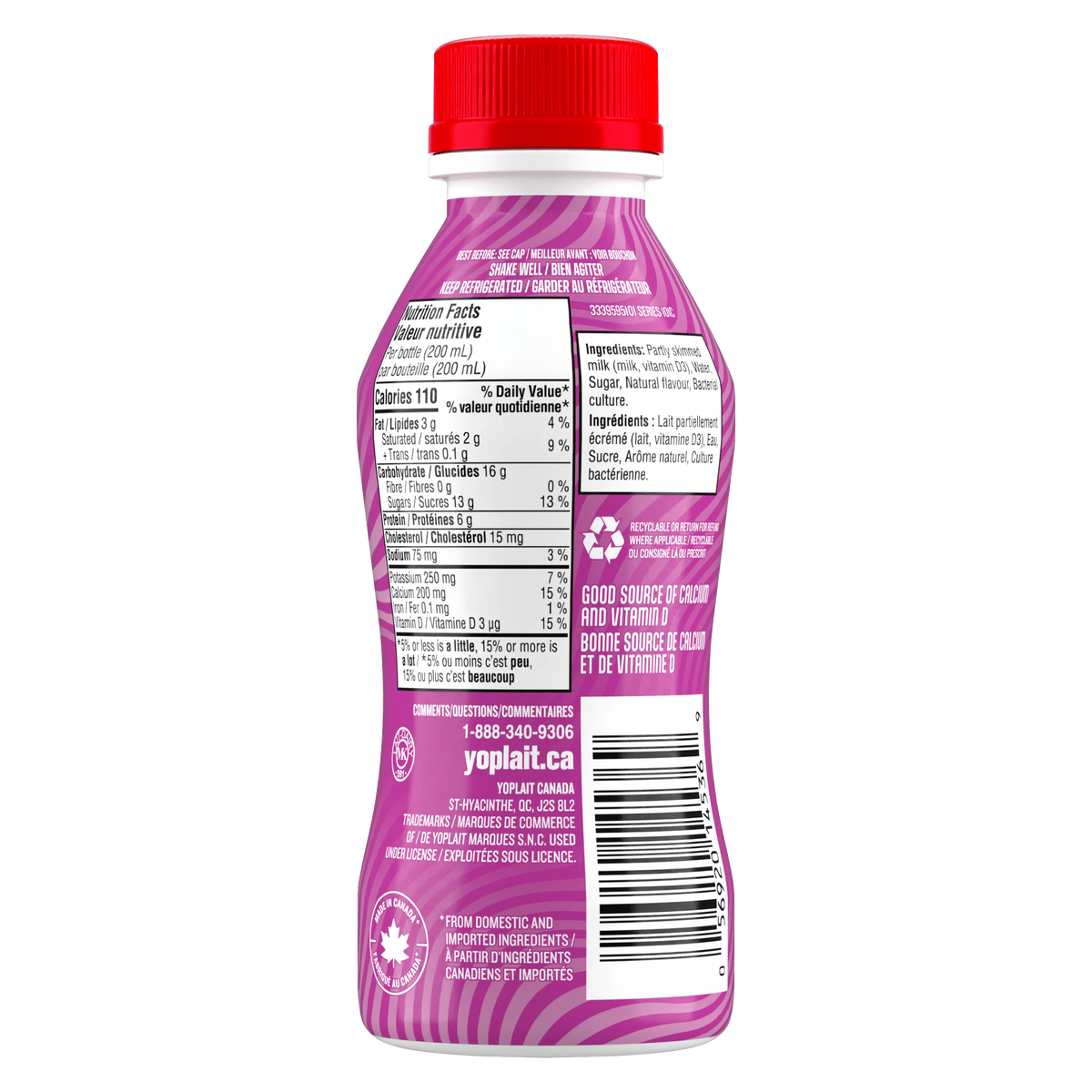 Yoplait Yop 1% Drinkable Yogurt, Raspberry, 200 mL