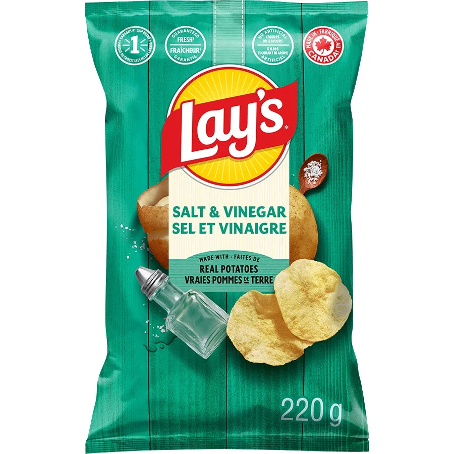 Lay's Salt & Vinegar Flavoured Potato Chips, 220 g