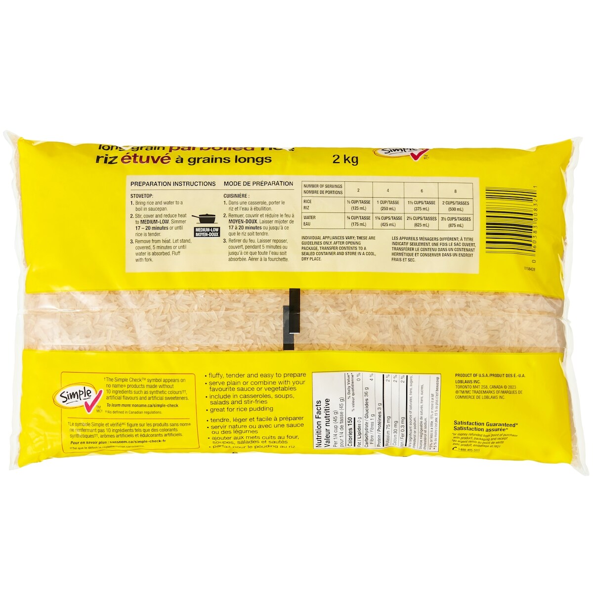 No Name Long Grain Parboiled Rice, 2 kg