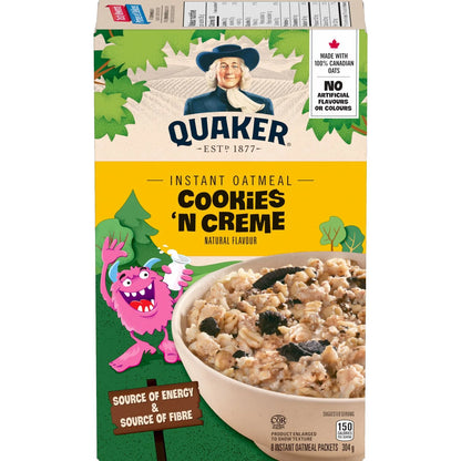 Quaker Cookies 'n' Crème Instant Oatmeal, 8 × 38 g