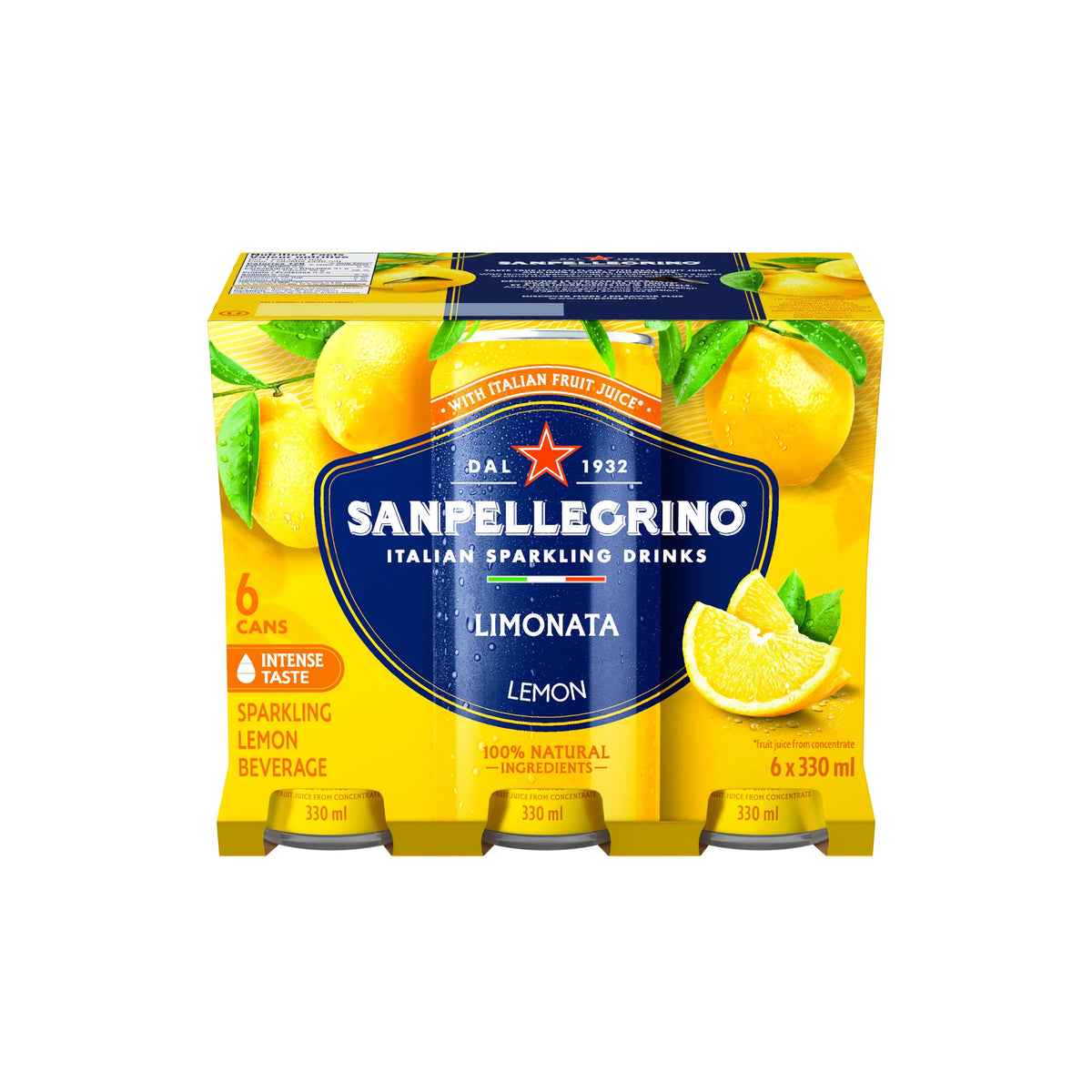 San Pellegrino Limonata Italian Sparkling Lemon Beverage Cans, 6 × 330 mL