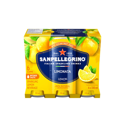 San Pellegrino Limonata Italian Sparkling Lemon Beverage Cans, 6 × 330 mL