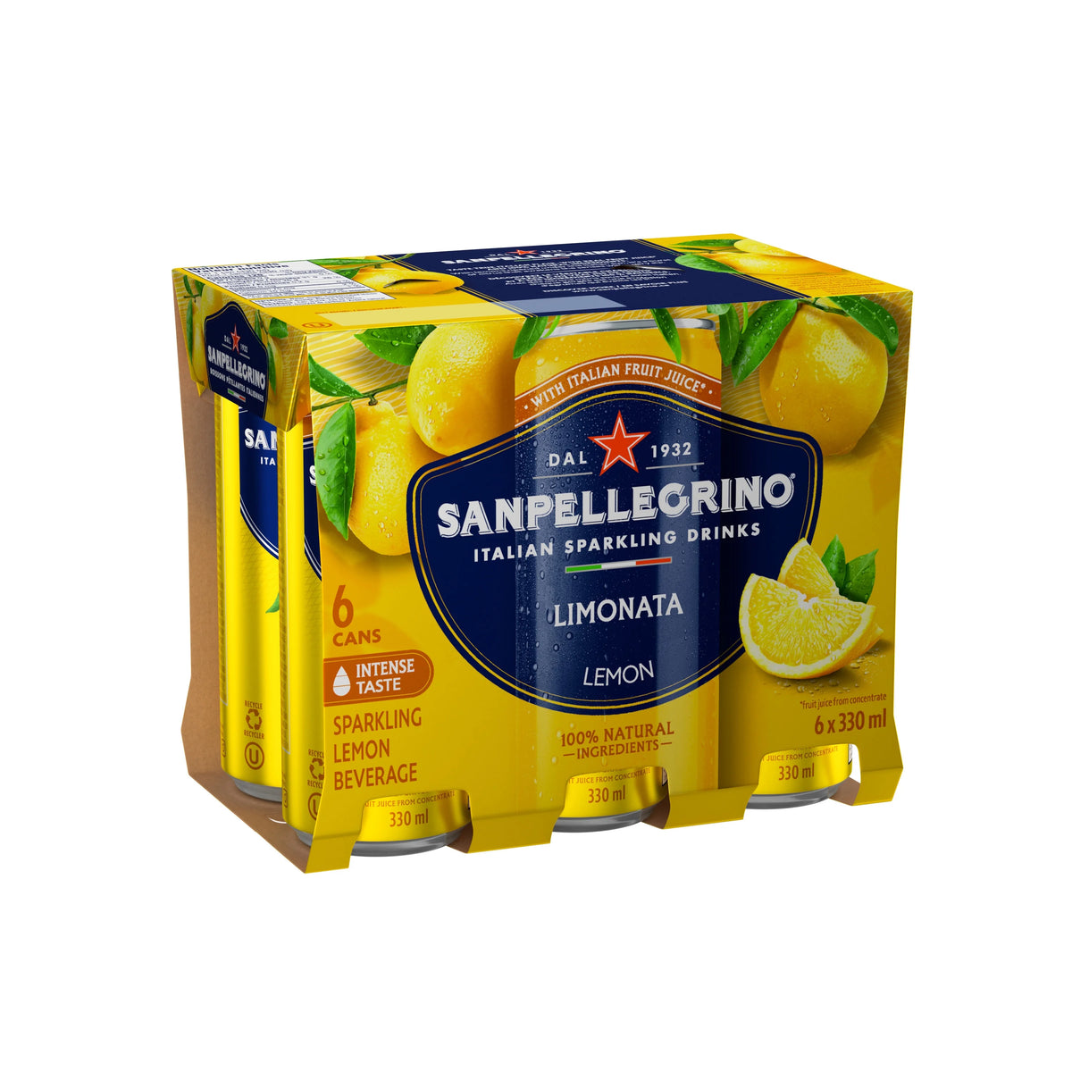 San Pellegrino Limonata Italian Sparkling Lemon Beverage Cans, 6 × 330 mL