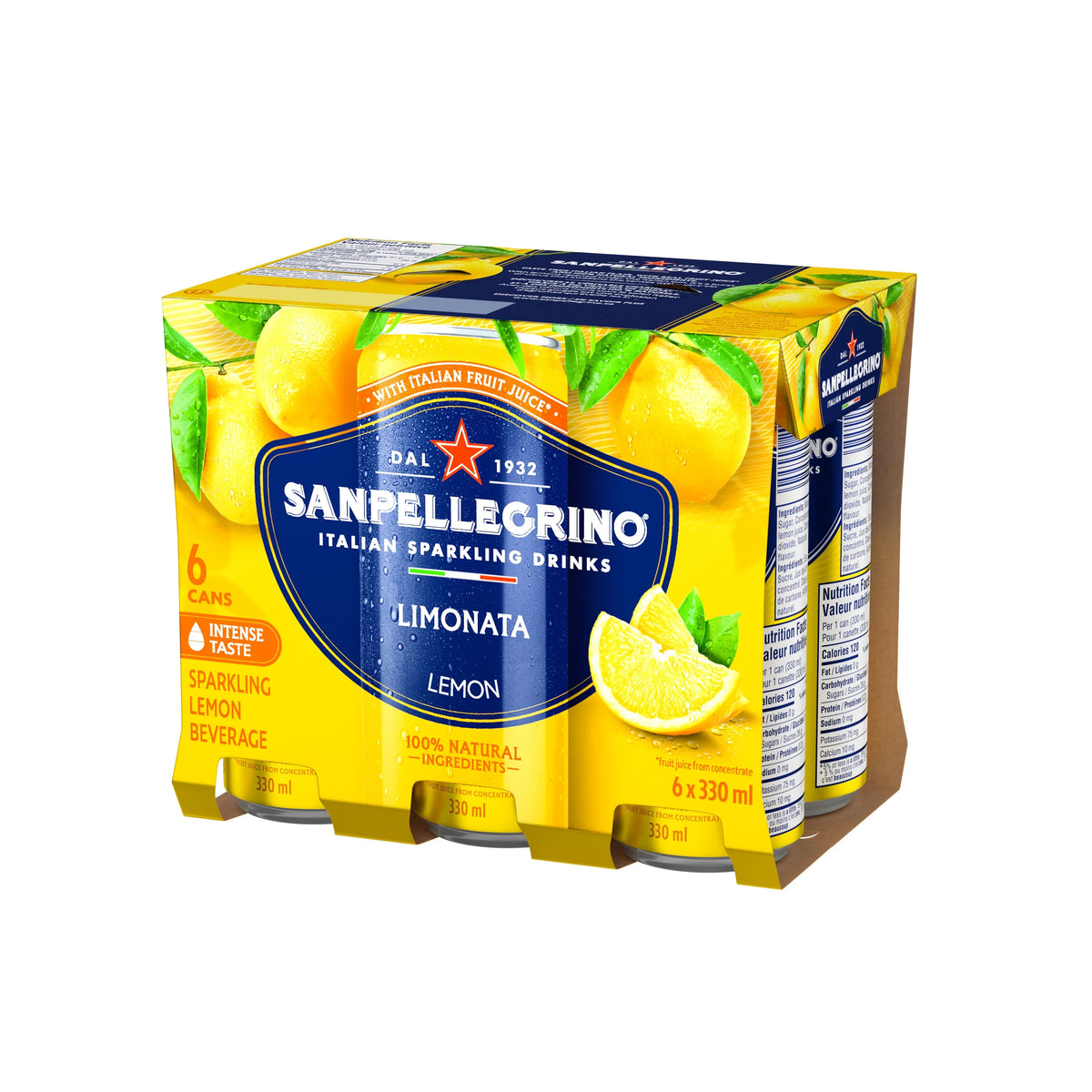 San Pellegrino Limonata Italian Sparkling Lemon Beverage Cans, 6 × 330 mL