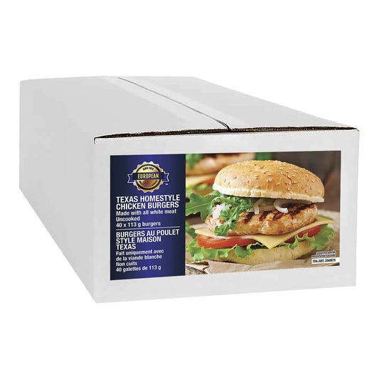 European Quality Meats Texas Homestyle Chicken Burgers, 40 × 113 g