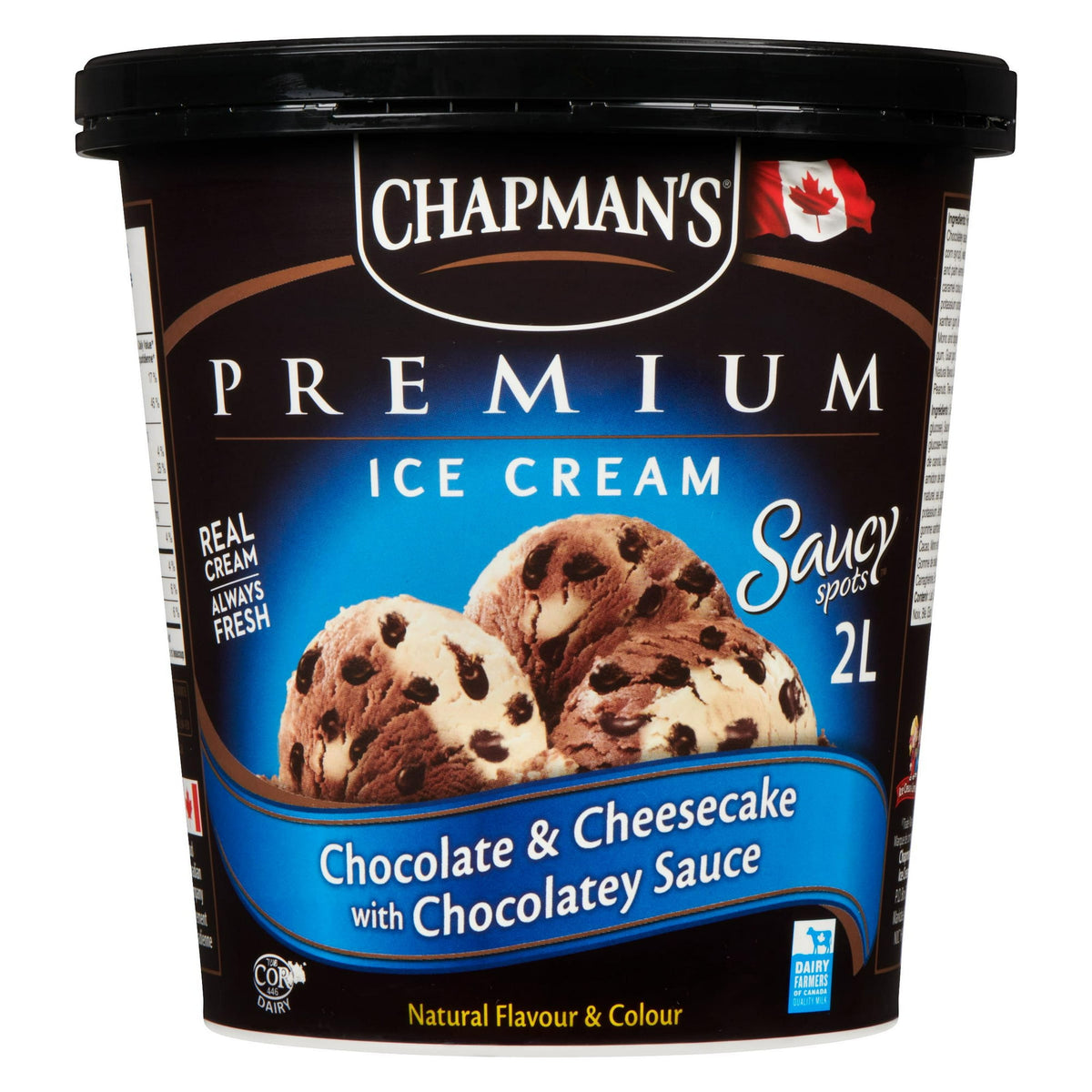 Chapman's Premium Chocolate & Cheesecake with Chocolate Saucy Spots Ice Cream Tub, 2 L