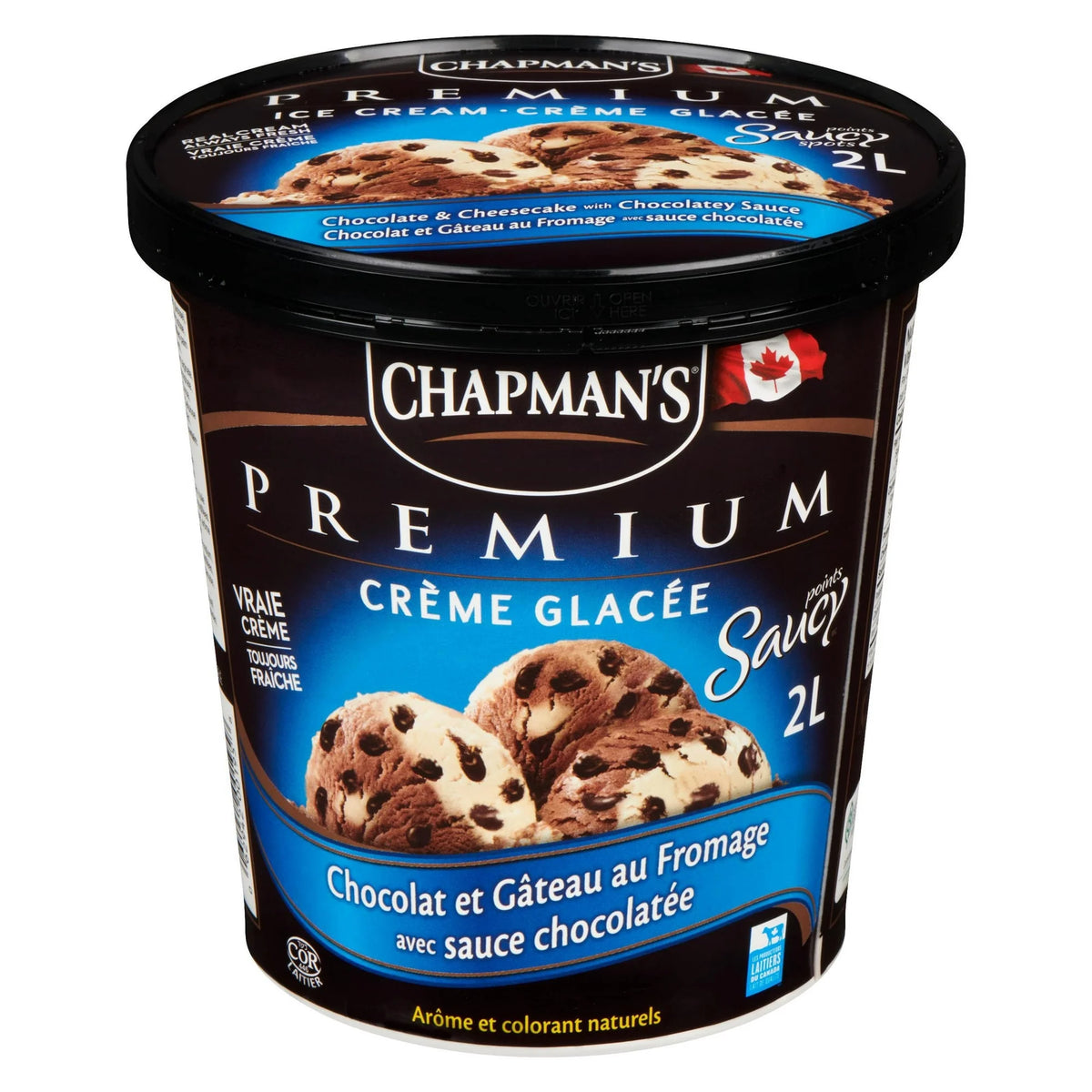 Chapman's Premium Chocolate & Cheesecake with Chocolate Saucy Spots Ice Cream Tub, 2 L