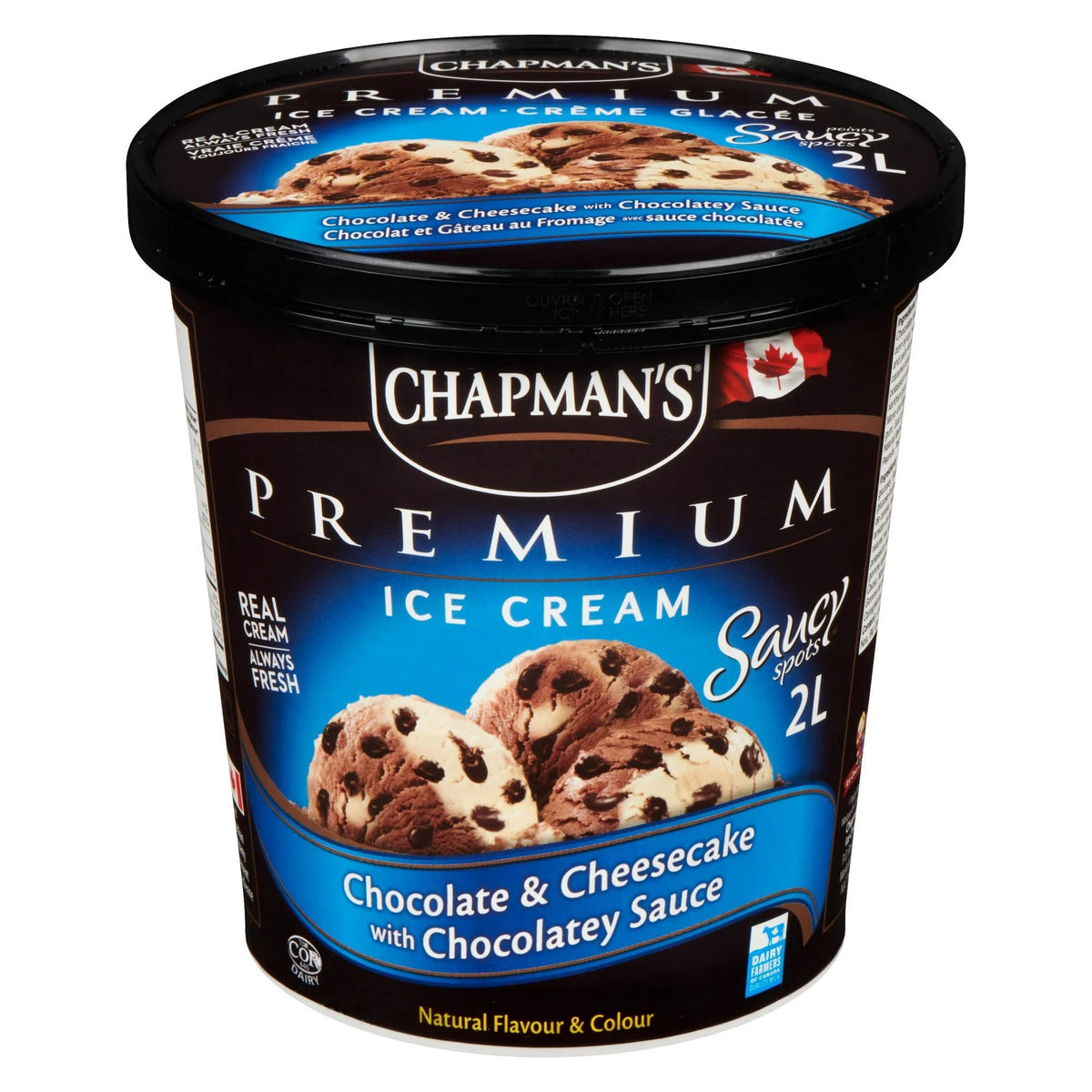 Chapman's Premium Chocolate & Cheesecake with Chocolate Saucy Spots Ice Cream Tub, 2 L