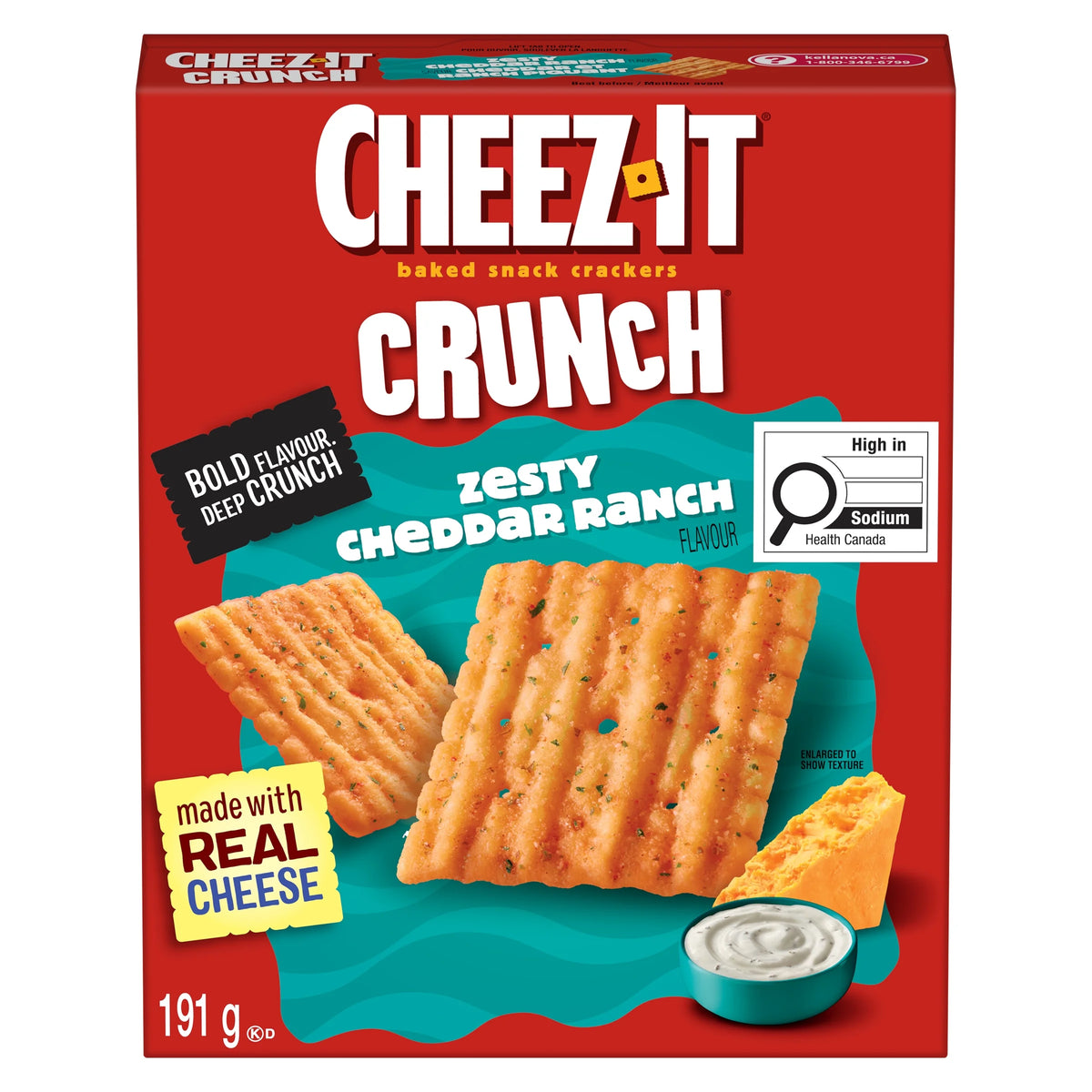 Cheez-It Crunch Zesty Cheddar Ranch Baked Snack Crackers, 191 g