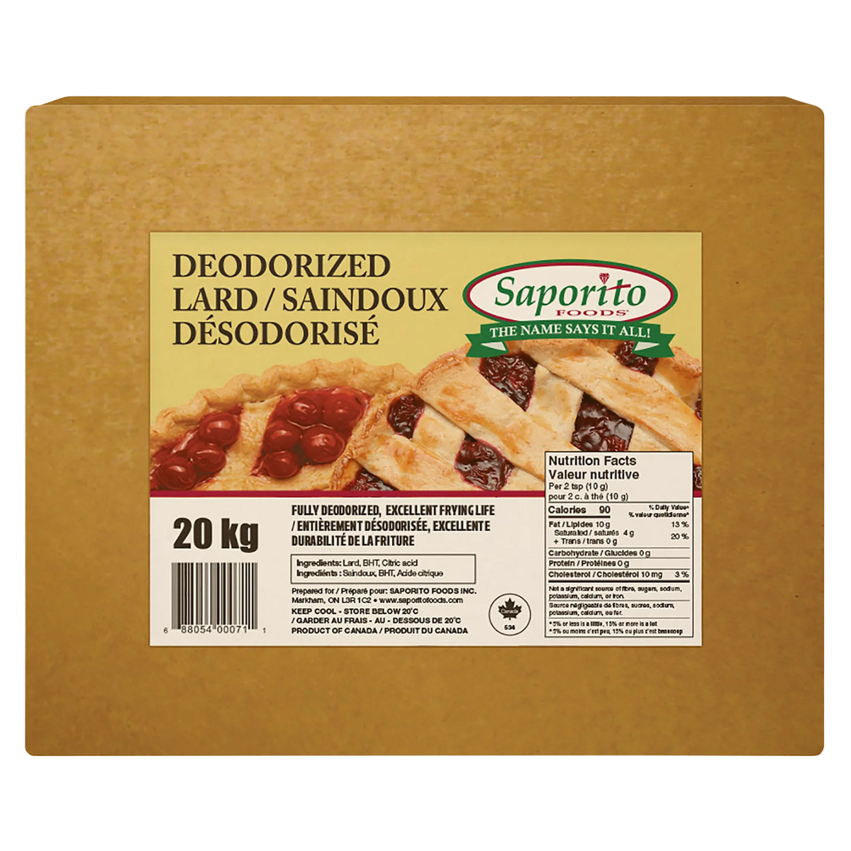 Saporito Deodorized Lard, 20 kg