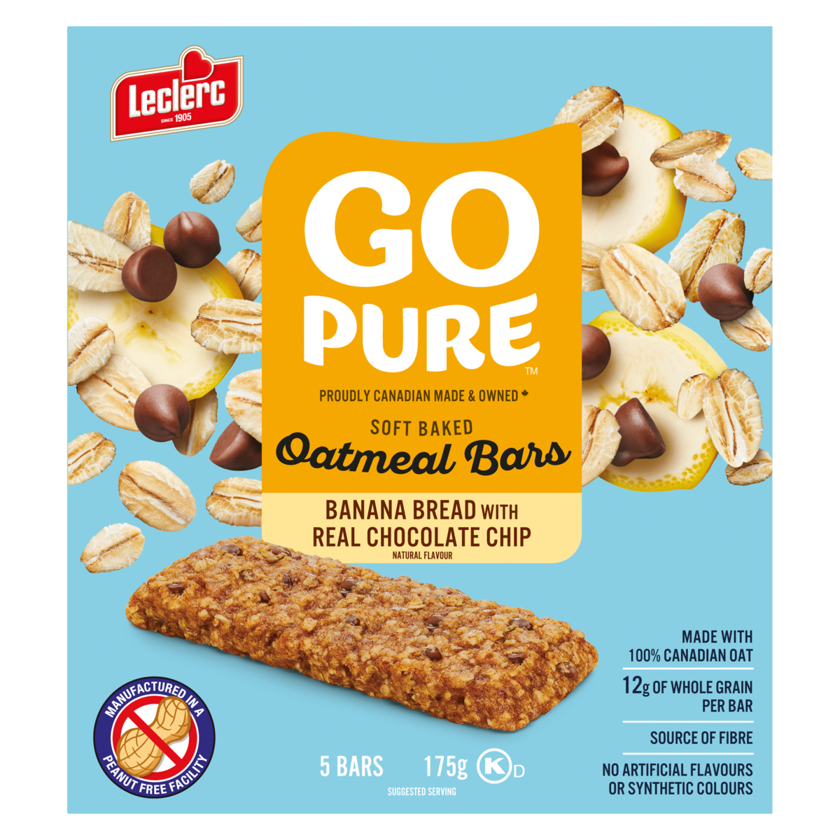 Go Pure Oatmeal Bars Banana Bread Chocolate Chip, 175 g