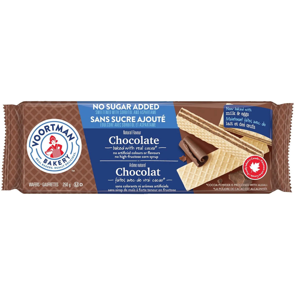 Voortman No Sugar Added Chocolate Wafer Cookies, 250 g