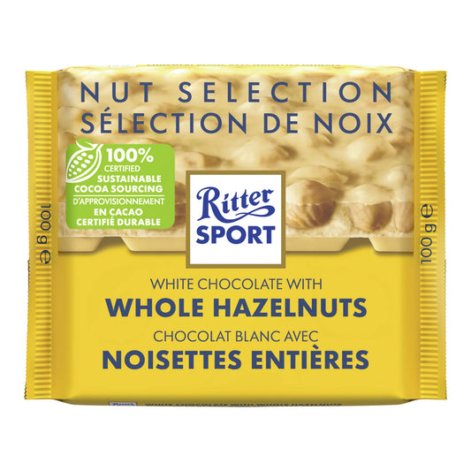 Ritter Sport White Chocolate Whole Hazelnut Chocolate Bars, 10 × 100 g