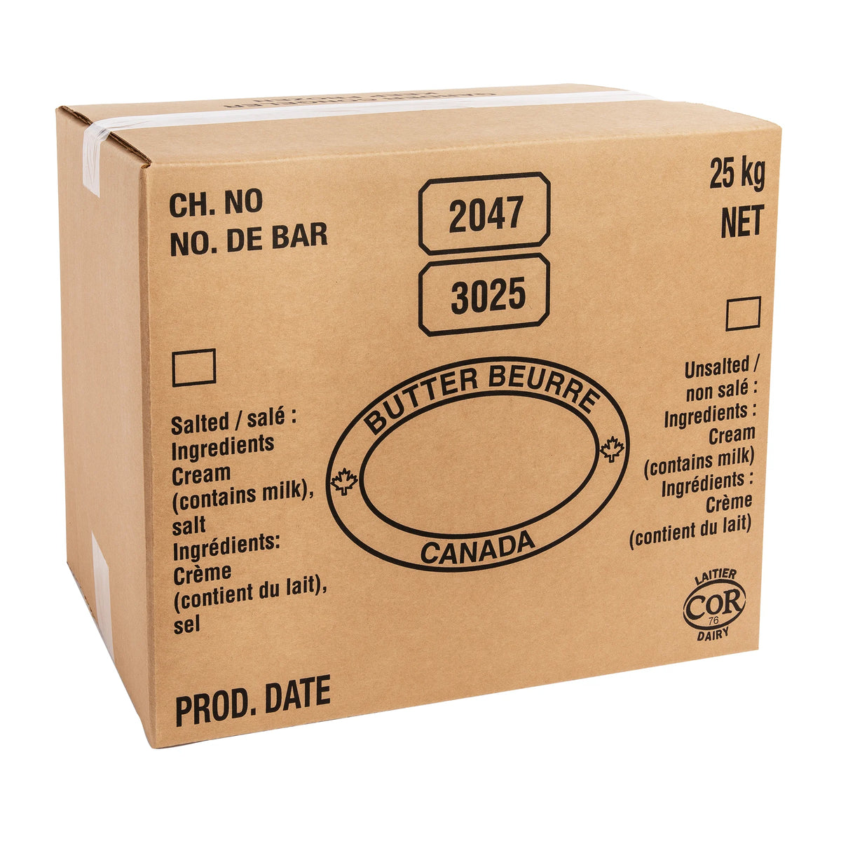 Unsalted Butter, 25 kg