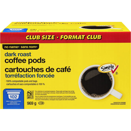No Name Dark Roast Coffee Pods, Club Size, 102 count