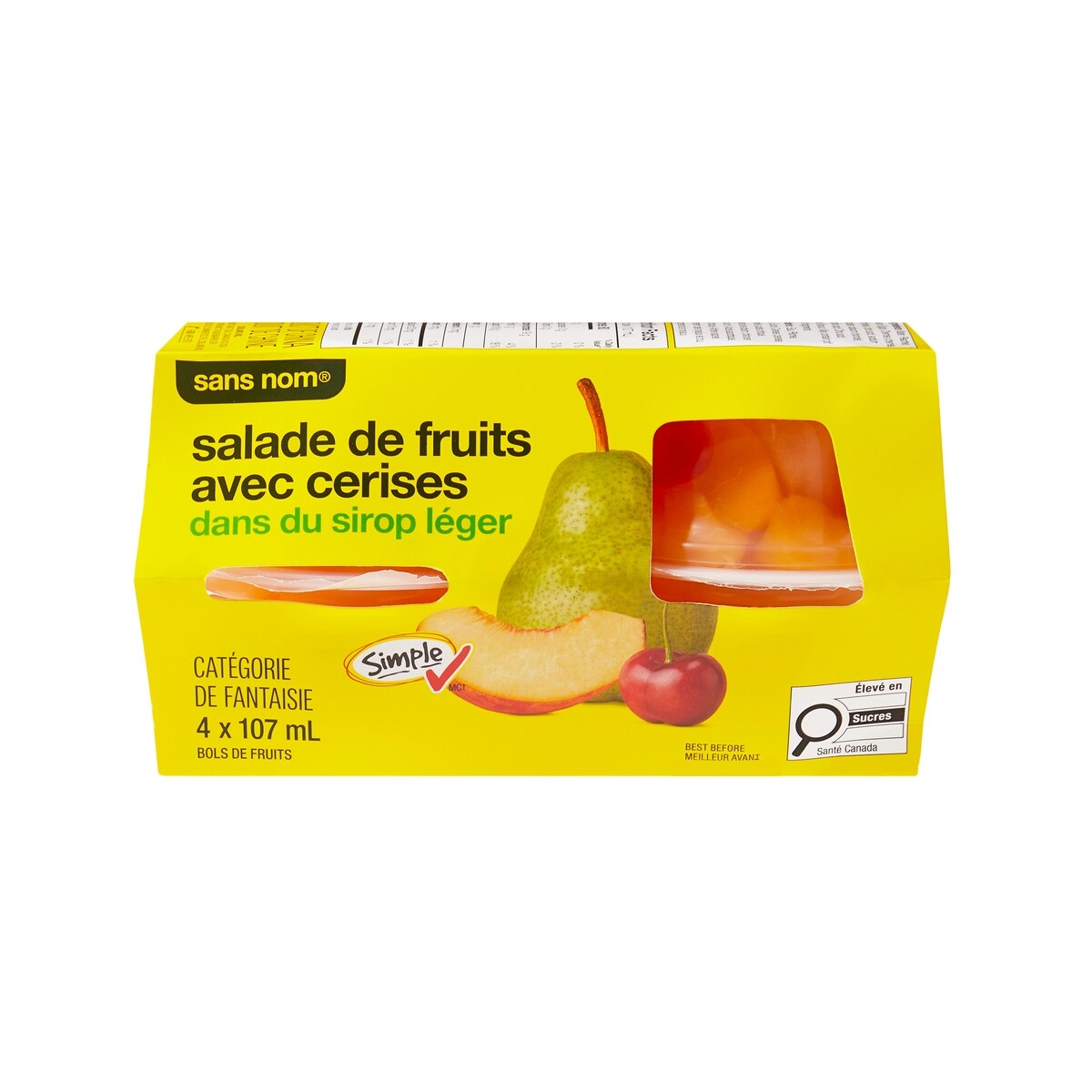 No Name Fruit Salad with Cherries in Light Syrup Fruit Bowls, 4 × 107 mL