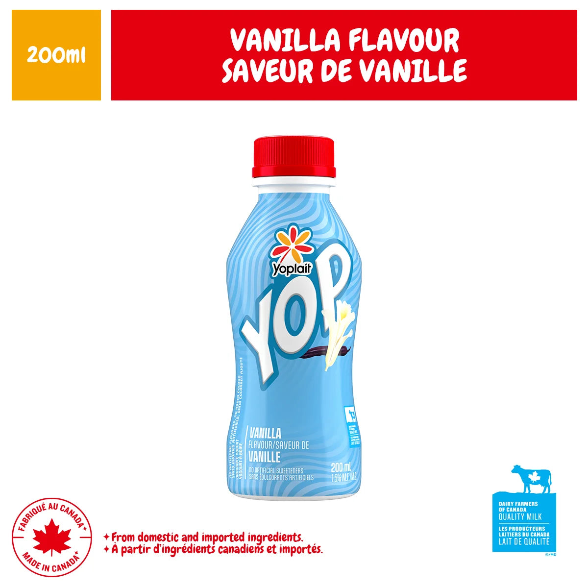 Yoplait Yop 1% Drinkable Yogurt, Vanilla, 200 mL
