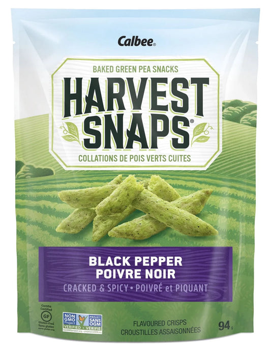 Calbee Harvest Snaps Snapea Crisps Black Pepper Gluten Free Baked Green Pea Crisps, 94 g