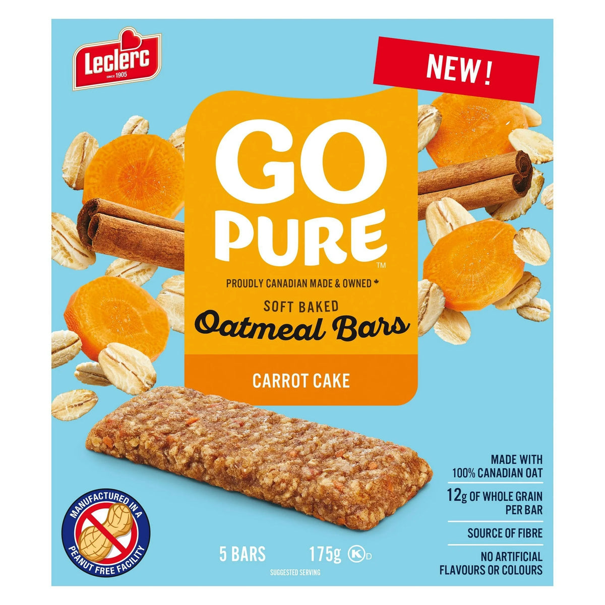 Go Pure Soft Baked Carrot Cake Oatmeal Bars, 5 × 175 g
