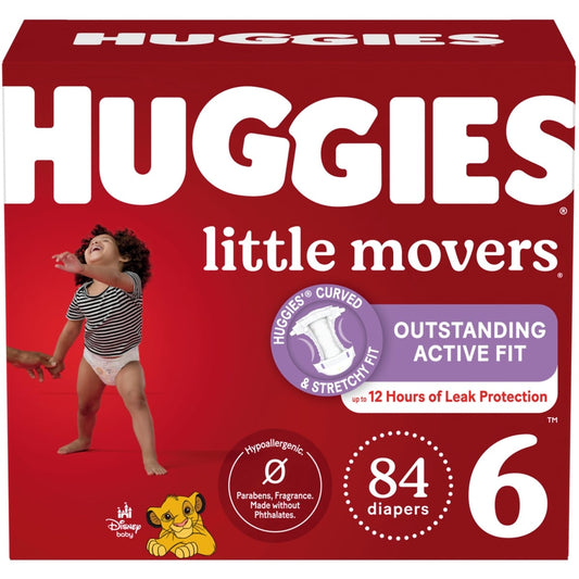 Huggies Little Movers Baby Diapers, Size 6 (35+ lbs), 84 count