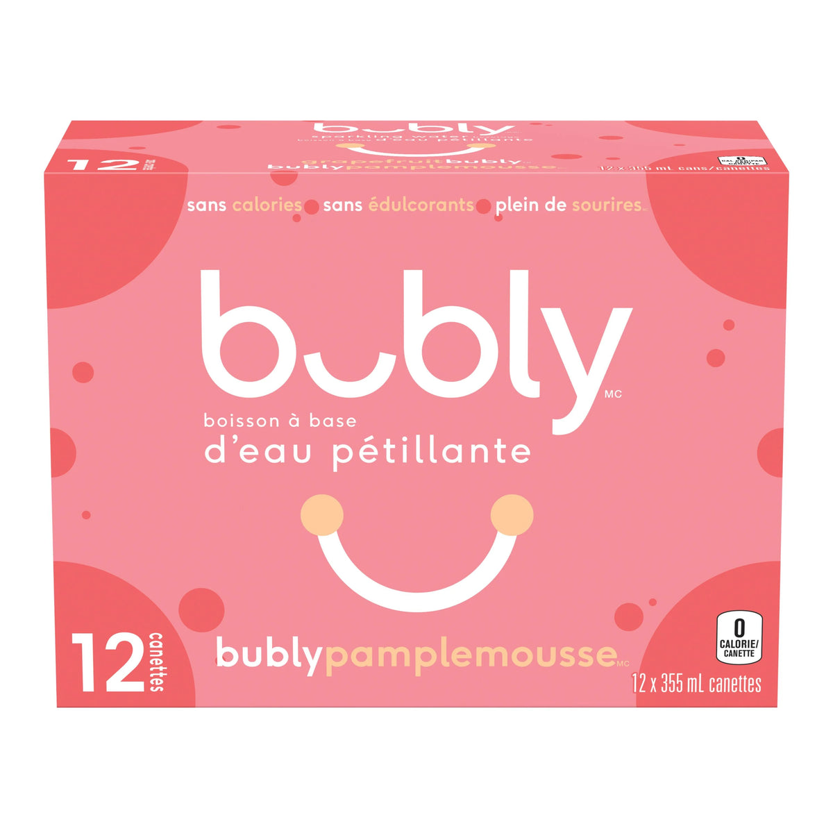 Bubly Grapefruit Sparkling Water Cans, 12 × 355 mL