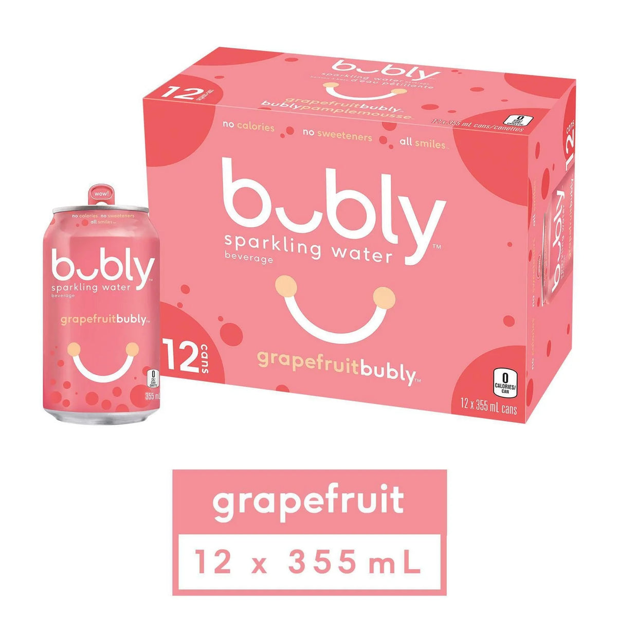 Bubly Grapefruit Sparkling Water Cans, 12 × 355 mL