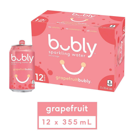 Bubly Grapefruit Sparkling Water Cans, 12 × 355 mL
