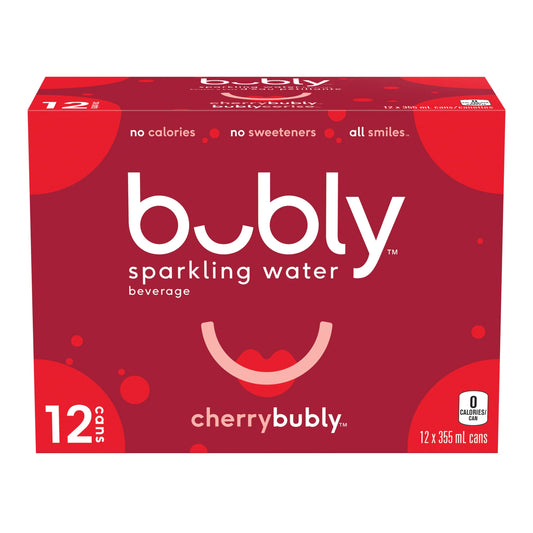 Bubly Cherry Sparkling Water Cans, 12 × 355 mL