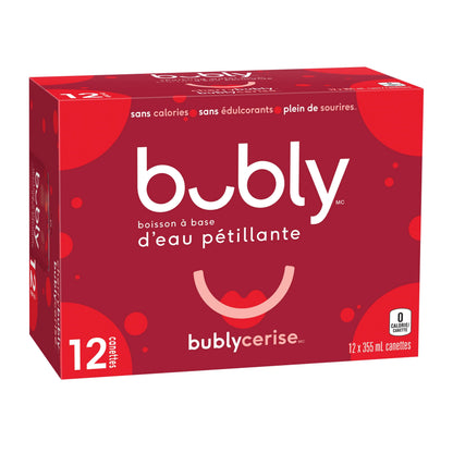 Bubly Cherry Sparkling Water Cans, 12 × 355 mL