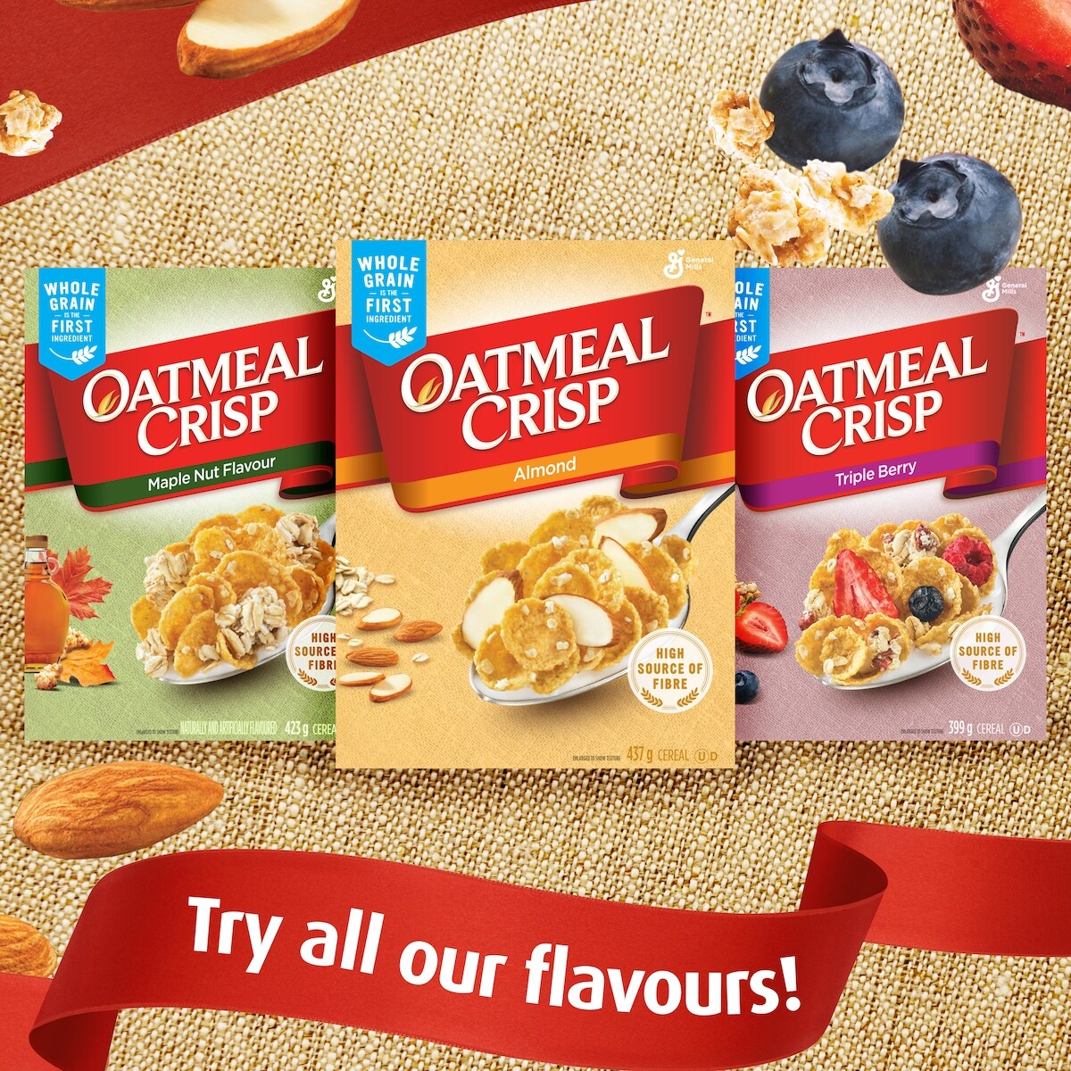 General Mills Oatmeal Crisp Triple Berry Breakfast Cereal, 867 g