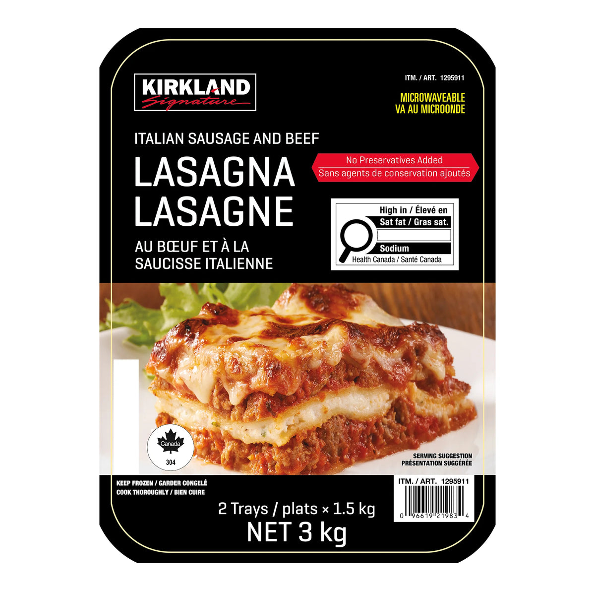 Kirkland Signature Sausage & Beef Lasagna, 2 × 1.5 kg